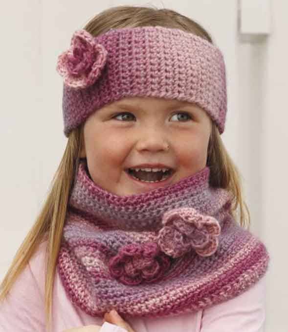 ebruli iple örülmüş kız çocuk bandana ve atkısı Örgü