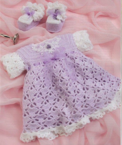 eflatun beyaz şirin örgü bebek elbisesi modeli Örgü