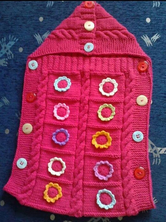 kız bebekler için çiçek işlemeli pembe uyku tulumu Örgü