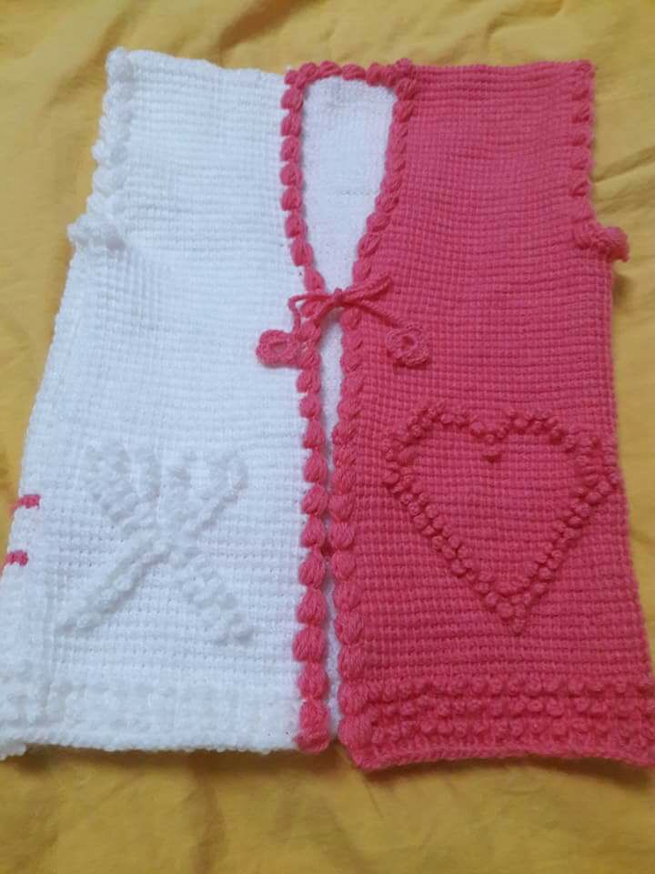 Tunus işi 2 renk yelek yapımı Örgü Dantel ve El işleri