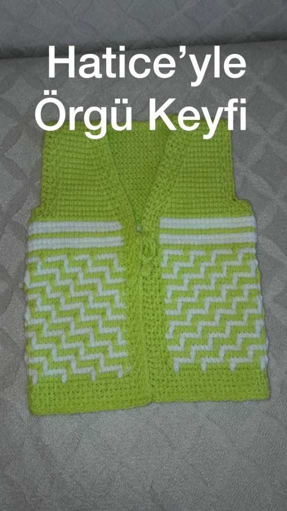 Tunus İşi Zikzak Örneğinde Bebek Yeleği Tarifi. 1 yaş.